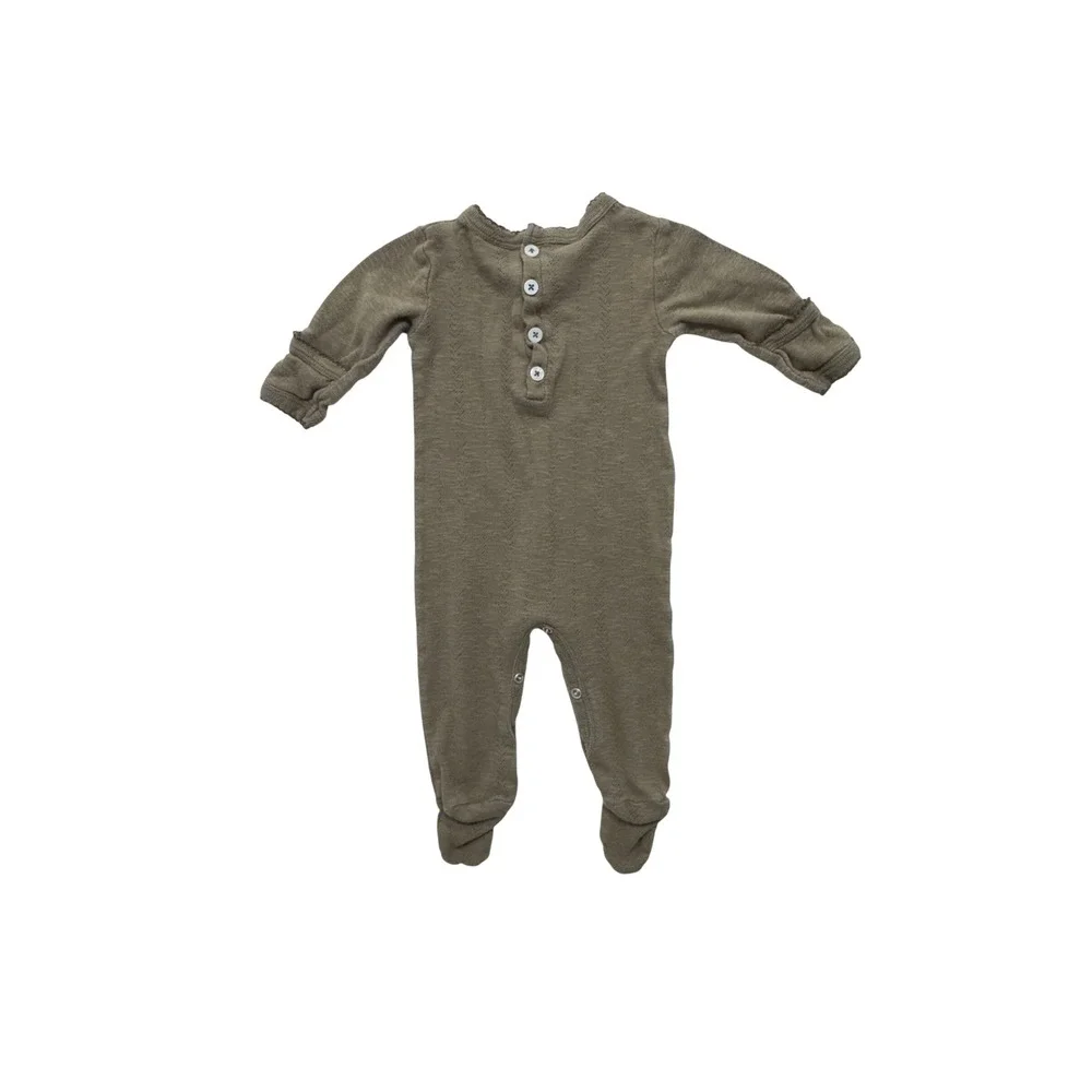 Kate Quinn Olive Green Pointelle Organic Cotton Footed Romper 6-9 Months